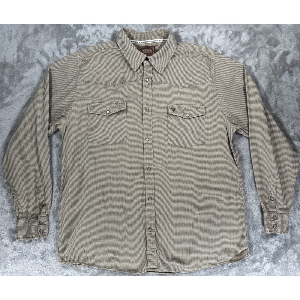 Cowboy Hardware Shirt Mens XL‎ Brown Western Pearl Snap Chest Pockets Textured